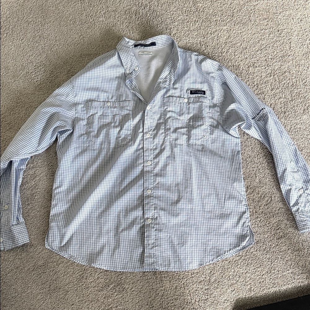 Columbia Men's PFG Light Blue Plaid Shirt